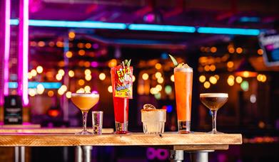 A selection of delicious and eye catching cocktails at Boom Battle Bar.