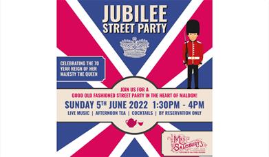 Jubilee street party poster on a union jack with a beefeater