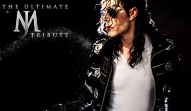 Michael Jackson look-alike in black leather jacket and sunglasses