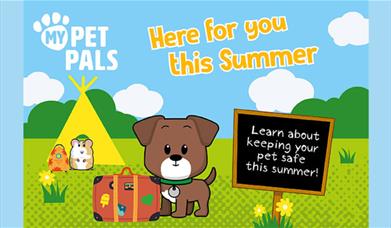 Poster for My Pet Pals with cartoon dog and suitcase