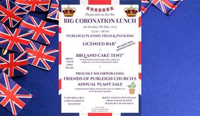 Poster for Coronation Lunch with Union Jacks in background