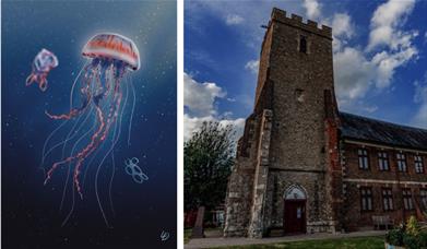Art work of jellyfish in polluted sea
