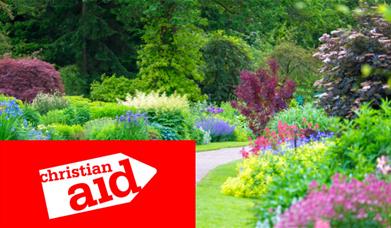 Beautiful garden with Christian Aid logo