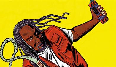 A cartoon of Reginald D. Hunter with a stick of Dynamite