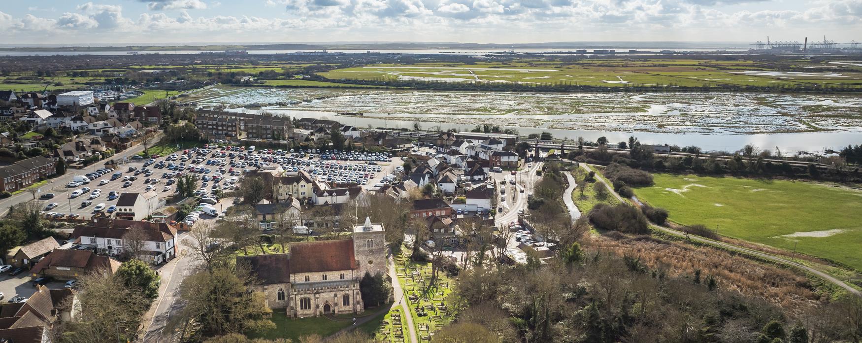 Aerial view of Benfleet to the sea