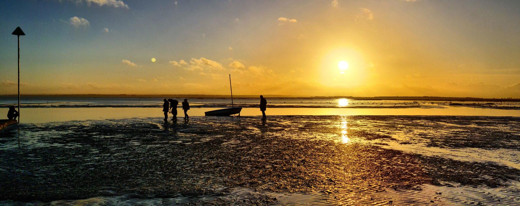 Leigh on sea when tides out  at sunset