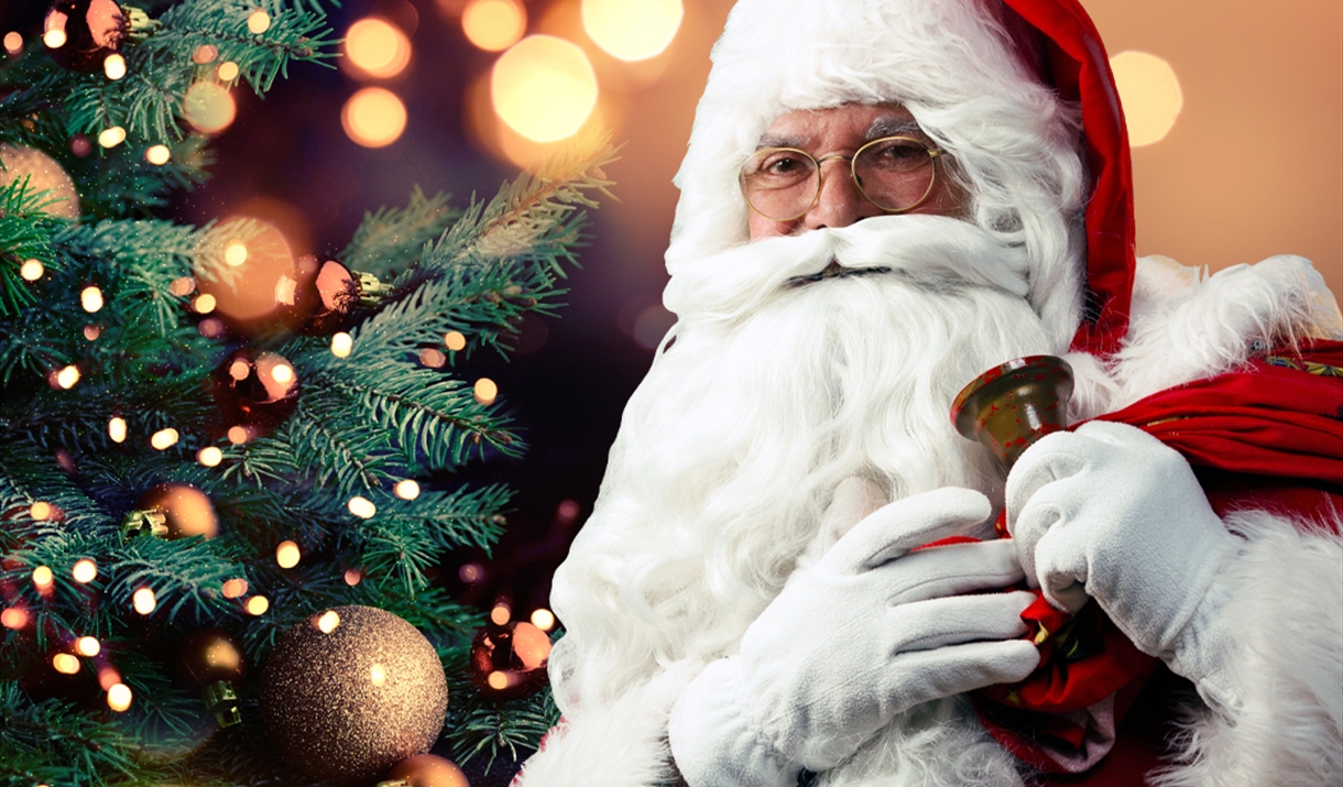 Father Christmas in front of a Christmas Tree