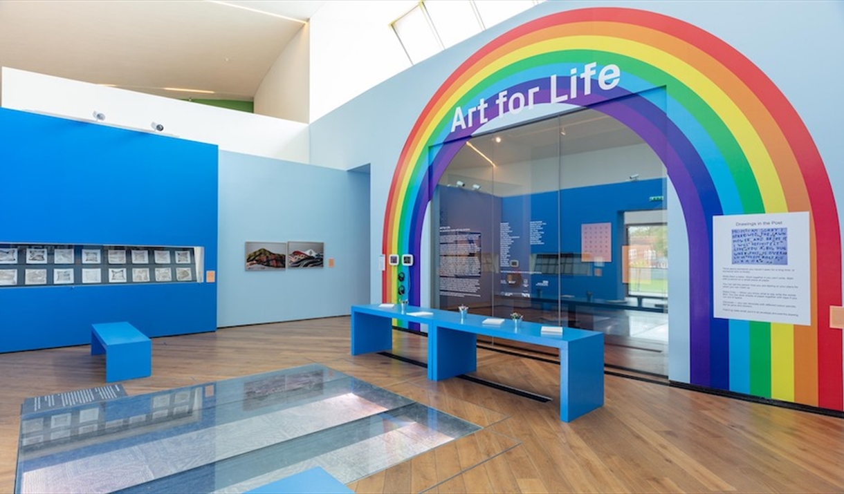 The Art For Life exhibition in Firsite, including it's rainbow wall.