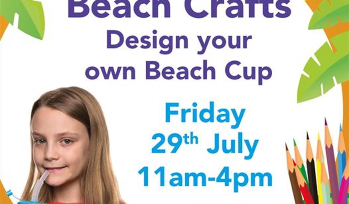Poster for beach crafts with girl drinking from cup with straw