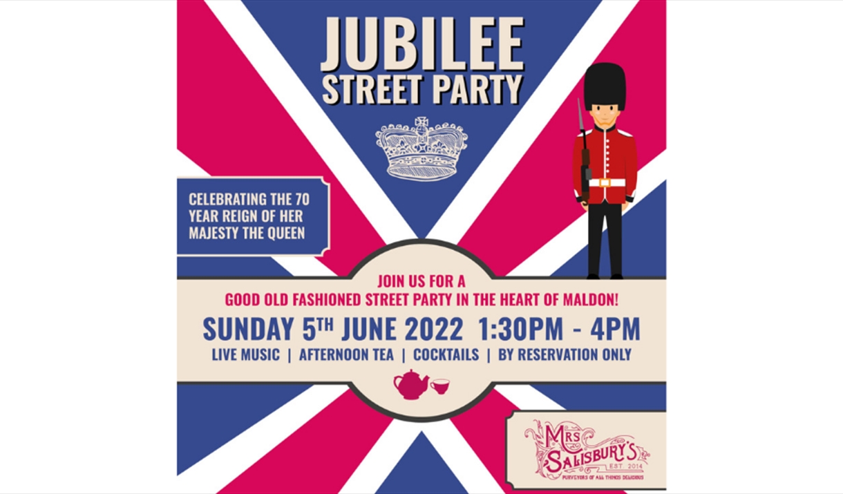 Jubilee street party poster on a union jack with a beefeater