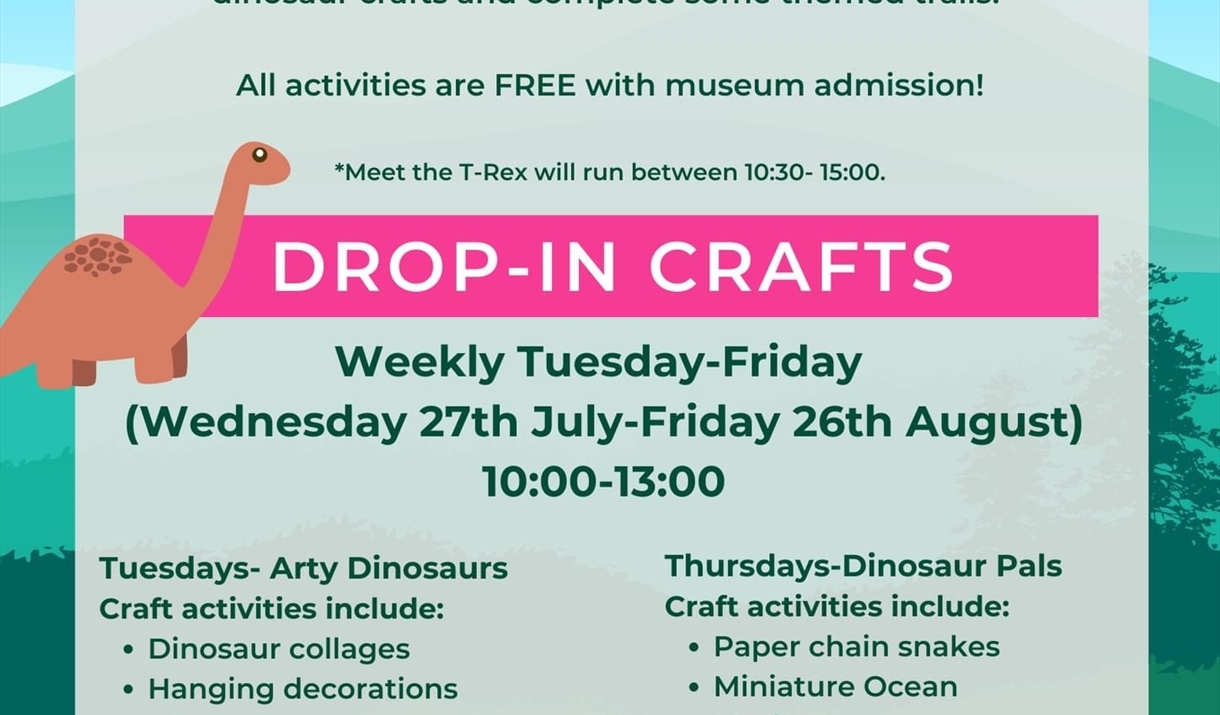 Poster advertising dinosaur activities at Braintree District Museum