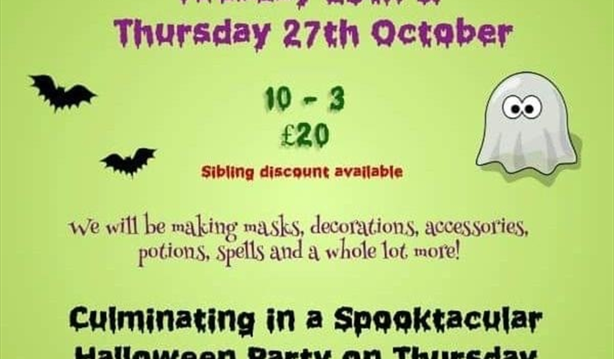 Green Halloween poster with details of craft club