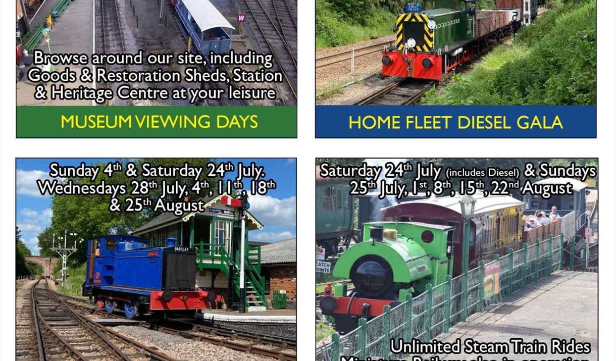 'Whats On' flyers for the East Anglian Railway Museum