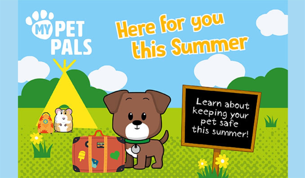 Poster for My Pet Pals with cartoon dog and suitcase