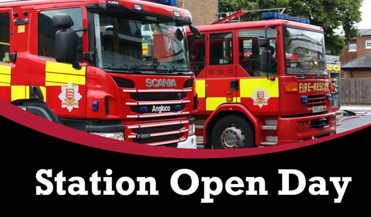 Poster for Fire Station Open day with two fire engines