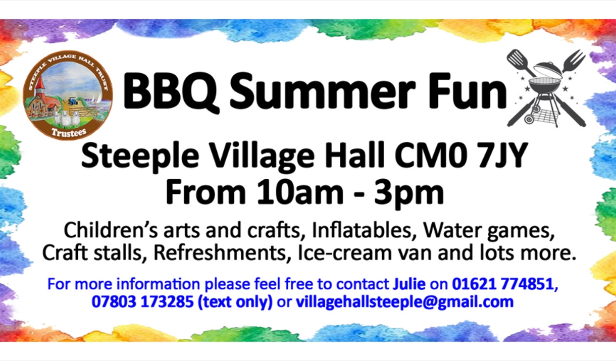 BBQ Summer Fun poster with a cartoon bbq and knife and fork