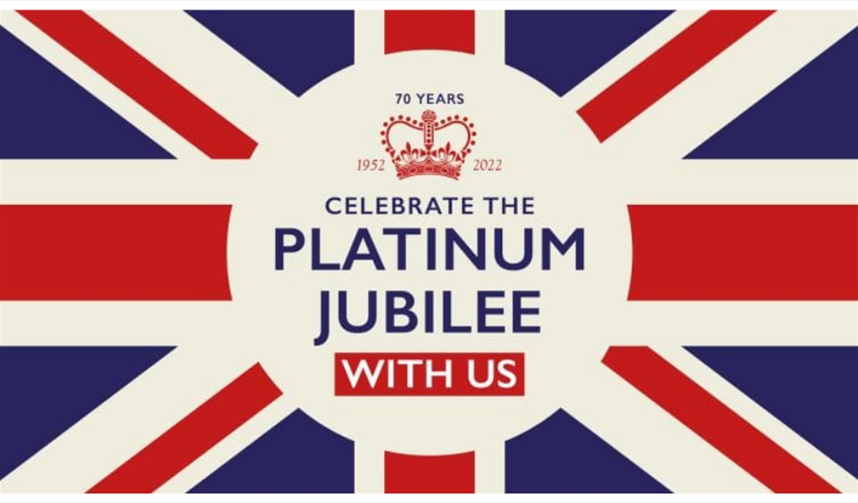 Union Jack with a Crown and Platinum Jubilee celebration on