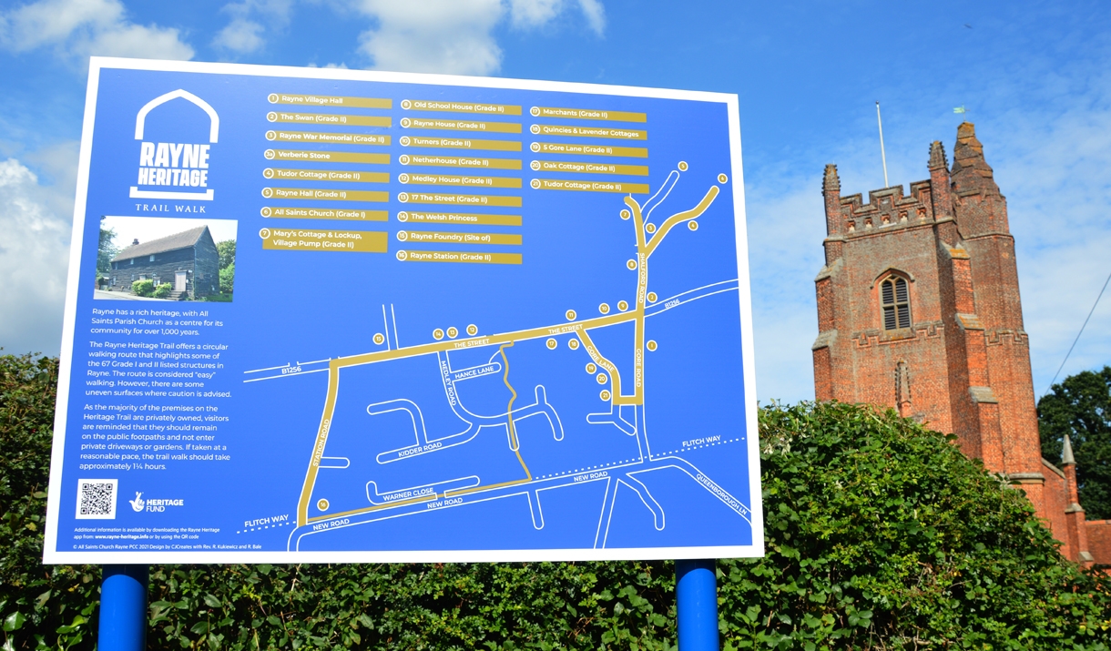 Rayne Heritage Board outside All Saints Church Rayne