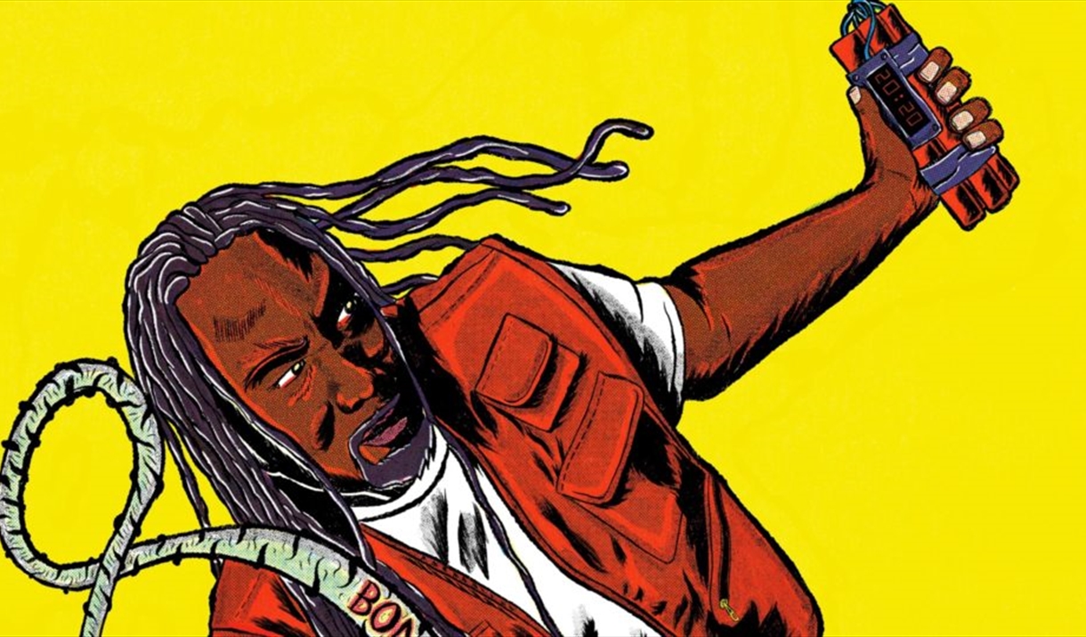 A cartoon of Reginald D. Hunter with a stick of Dynamite
