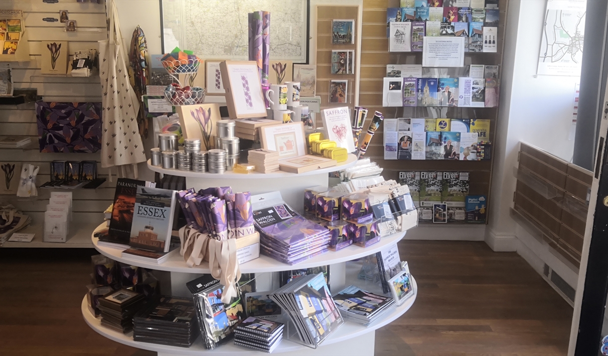 Goods on display in the Saffron Walden Tourist Information Centre