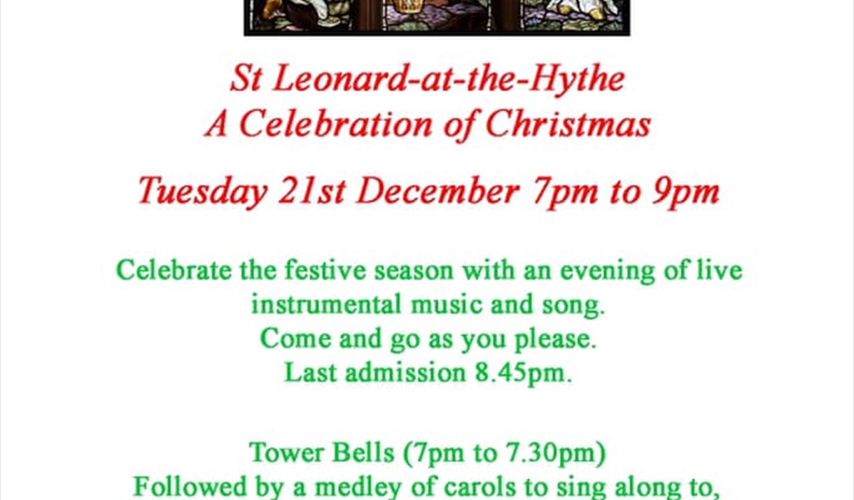 Celebrate the festive season with an evening of live instrumental music and song. Come and go as you please. Last admission 8.45pm

Tower bells - 7pm