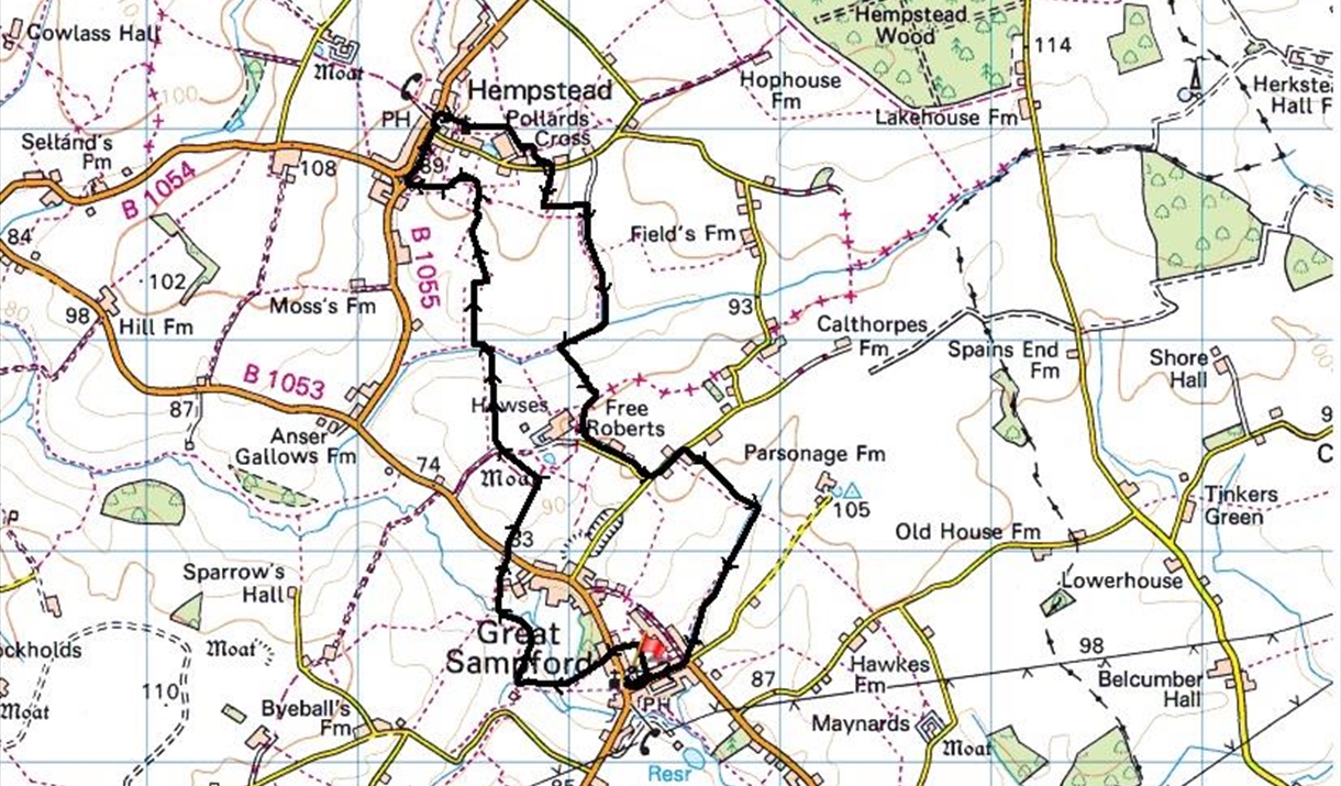 Google map with walk marked