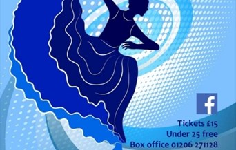 Colchester Symphony Orchestra poster blue background with blue silhouette dancer
