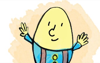 A drawing of Egg shaped Humpty Dumpty wearing striped clothes