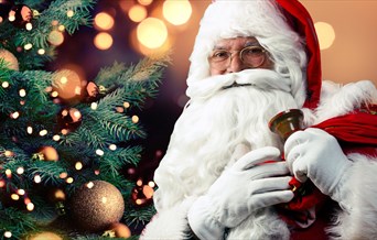 Father Christmas in front of a Christmas Tree
