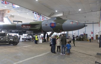 A family waits to go onboard Vulcan XL426 at a Visit the Vulcan Day