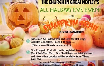 Poster for halloween event at church with pumpkin