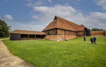 Exterior shot of barn at Cressing Temple with tudor beams