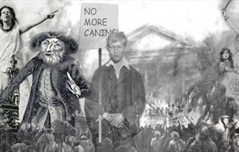 A black and white illustration of some of the figures featured in this walk.