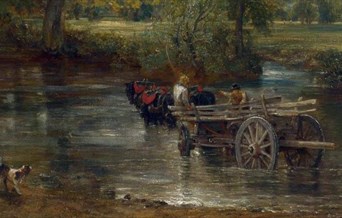 A detail of the cart stuck in the river from John Constable's The Hay Wain