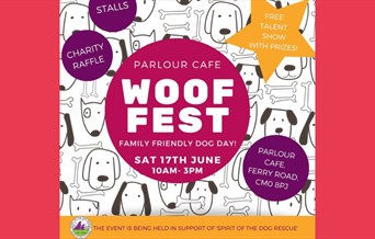 Poster for Woof Fest with cartoon dogs