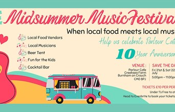 Poster for Midsummer Music Festival with camper van and guitar motif