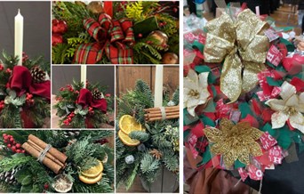 Table decorations and rag wreath for Christmas