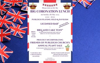 Poster for Coronation Lunch with Union Jacks in background