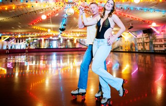 Couple roller skating