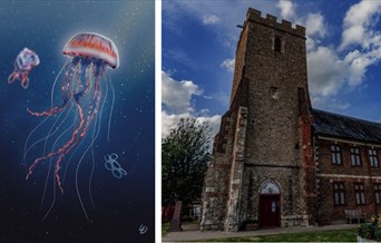 Art work of jellyfish in polluted sea
