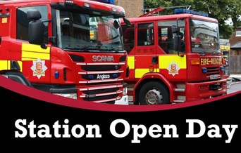 Poster for Fire Station Open day with two fire engines