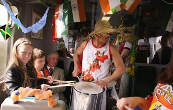 Drummer on train