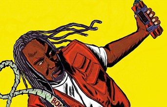 A cartoon of Reginald D. Hunter with a stick of Dynamite