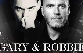 Poster of gary barlow and robbie williams look a likes