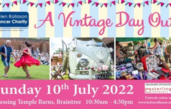 Poster showing a vintage VW, jazz dancing and vintage clothing for sale at Cressing Temple Barns