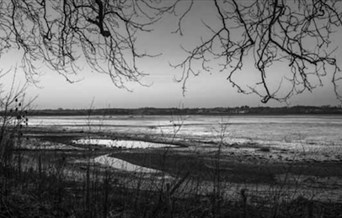 A black and white image of the Stour Estuary