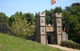 Looking at the castle from above and outside in the grounds