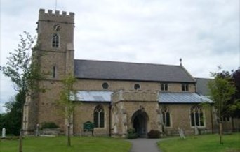 Church with grass and path in front