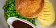 Pie with mash, peas and gravy