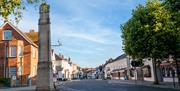 Picture of Dunmow High Street with the war memorial